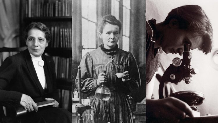 De izquierda a derecha: Lise Meitner, Marie Curie y Rosalind Franklin.